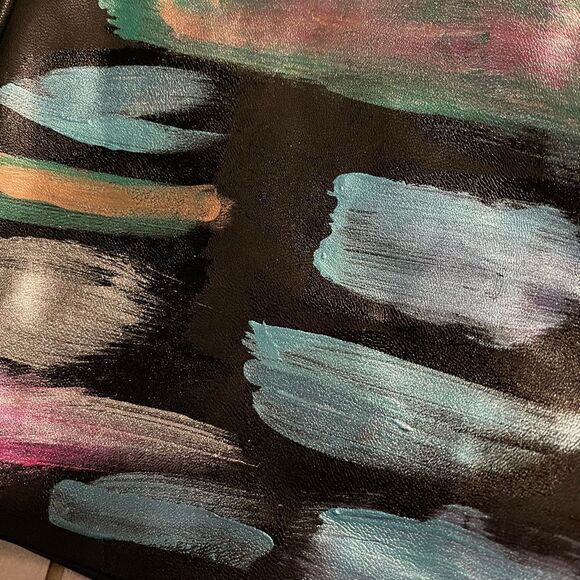 Small Dynamite Black Custom Hand-painted striped Faux Leather Mini Skirt - Picture 5 of 8